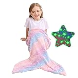 Viviland Kids Mermaid Tail Blanket - Mermaid Tail Blankets Glow in The Dark - Flannel Mermaid Blanket Gifts for Girls - Luminous Star Super Soft Tie Dye Girls Toys - Multicolor Star 17'×39'