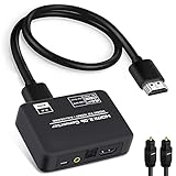 avedio links 4K@60Hz HDMI 2.0b Audio Extractor Splitter Converter, HDMI to HDMI + Optical Toslink SPDIF + 3.5mm Stereo Analog Audio, HDMI Audio Embedder Inserter for PS5,Xbox, Optical Fiber Included