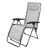 Guidesman LC-8014 Foldable Locking Weather Resistant Outdoor Steel Framed Zero Gravity Reclining Lounge Chair with Headrest Pillow, Gray