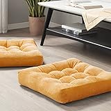 Degrees of Comfort Memory Foam Meditation Floor Pillow Set of 2, Square Large Pillows Seating for Adults, Tufted Corduroy Floor Cushion for Balcony Outdoor Tatami Living Room, Orange Yellow, 22x22