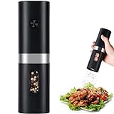 Electric Pepper Grinder, Battery Operated Salt Grinder, Automatic Pepper Mill with LED Light, One-hand Button Control, Adjustable Coarseness, Black Peppercorn Grinder Refillable, Battery Not Included