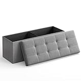 SONGMICS 43 Inches Folding Storage Ottoman Bench, Storage Chest, Foot Rest Stool, Bedroom Bench with Storage, Light Gray ULSF77G