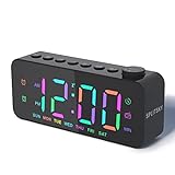 SPLITSKY Digital Alarm Clock for Bedroom with FM Radio,8-Color Font Dimmer, USB A,C 2 Charging Ports, Timer, Dual Alarm,Large Number Bedside Alarm Clock,for Adults Kids Teens Heavy Sleepers.