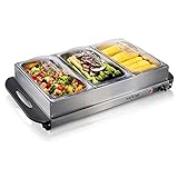NutriChef 3 Buffet Warmer Server Professional Hot Plate Food Warmer Station , Easy Clean Stainless Steel , Portable & Great for Parties Holiday & Events Max Temp 175F