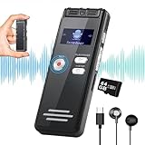 64GB Digital Voice Activated Recorder with Playback - 4552 Hours Audio Recording Device, 3072Kpbs HD Dual MIC Tape Recorder Device for Lecture A-B Repeat, MP3 Player, Password,【64GB TF Card Included】