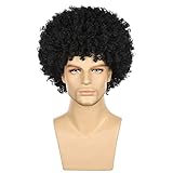 LICATEAT Short Afro Wig for Women Men Kinky Curly 70s 80s cosplay Disco Wig Halloween Hippie Synthetic Clown Wigs (Black)