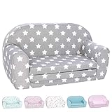 DELSIT Toddler Couch & Kids Sofa - European Made Children's 2 in 1 Flip Open Foam Double Sofa - Kids Folding Sofa, Kids Couch - Comfy fold Out Lounge (Gray with Stars)