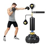 GYMAX Punching Bag, Freestanding Boxing Bag Trainer with 2 Speed Balls, Swivel Bar & Punching Bag Stand, Height Adjustable Kickboxing Reflex Equipment for Adults, Youth, Kids for MMA Muay Thai Fitness