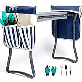 LYKO Garden Kneeler and Seat, Portable Garden Stool Foldable W/ 2 Tool Bags and Free Outdoor Tool Kit -Comfy EVA Foam Pad Garden Kneeling Chair and Withstand 330 lbs (23.6'x 10.6'x 19.3' - Blue)