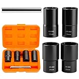 Dynofit 5-Piece Twist Socket Set 1/2' Drive Impact Extractor Tool For removing Rust Deformation Peeling And Breaking Lug Nut/Wheel Bolt Metric 17mm 19mm 21mm 22mm With Drift Punch Nut Removal Bar