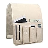 Sofa Armrest Organize remote holder bedside caddy organizer with 5 pockets，non-slip couch remote control holder couch armchair caddy accessories (35'x12.4', Beige)