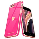 Teageo Phone Case for iPhone SE 2022 [3rd gen], SE 2020 [2nd gen], iPhone 7 Case, iPhone 8 for Women Girl Cute Love-Heart Luxury Bling Soft Back Cover Camera Protection Silicone Shockproof, Hot Pink