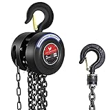 Manual Chain Hoist | 1 Ton/2000 lbs Capacity | 10’ Lift | 2 Hooks | Manual Hand Lift Steel Chain Block Hoist (1T)