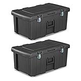 Sterilite Heavy Duty 16 Gallon Portable Large Plastic Footlocker Storage Container with Handles and Wheels for Dorms and Apartments, Flat Gray (2Pack)