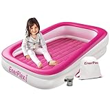 EnerPlex Inflatable Travel Bed with High Speed Pump, Portable Air Mattress for Kids on The Go, Blow up Toddler with Sides – Built-in Safety Bumper - Pink