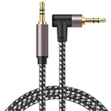 3.5mm Audio Cable 20FT, 90 Degree Right Angle 3.5mm(1/8' TRS) Male to Male Auxiliary Stereo Cable Gold Plated Nylon Braid HiFi Audio Cord for Car, Headphone,iPhones, Tablets
