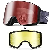 Odoland Ski Goggles Set with Detachable Lens, Frameless Interchangeable Lens, Anti-Fog 100% UV Protection Snow Goggles for Men and Women, Helmet Compatible - Black Frame Blaze Lens vlt 25%