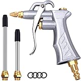 JASTIND Industrial Air Blow Gun with Brass Adjustable Air Flow Nozzle and 2 Steel Extension, Pneumatic Air Compressor Accessory Tool Dust Cleaning and Blower Gun