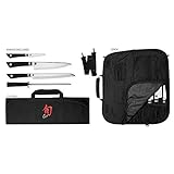 Shun Cutlery Sora 5 Piece Student Knife Set, Kitchen Knife Set with Knife Roll, Includes 8' Chef's Knife, 3.5' Paring Knife, 9' Bread Knife and Honing Steel, Handmade Japanese Kitchen Knives