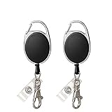 2PCS Upgrade Retractable Badge Holder,Vkermury Retractable Badge Carabiner Key Chain with Extendable Strong Spring Lanyard Reel and Metal Split Ring for Keys ID Card - Black