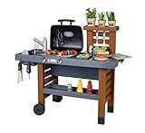 Smoby Garden Kitchen - Outdoor 43 Accessory Play Set, Kids Ages 3+, Grill w/Retractable Magic Flames, Fryer & Sink w/Water Pump Function, Pretend Play