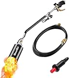 Heavy Duty Propane Weed Torch Kit, Seesii High Output 500,000 BTU Large Nozzle Weed Burner Torch Wand with Push Button and 6.5 ft Hose for Ice Snow Melter, Roofing, Roads,Garden Weeds Stumps
