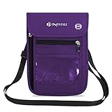 OMYSTYLE Travel Neck Pouch, RFID Passport Holder with Adjustable Neck Strap, Waterproof Neck Wallet for Men & Women to Keep Cash, Credit Cards and Documents Safe, Purple (8x6)
