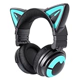 YOWU RGB Cat Ear Headphone 3G Wireless 5.0 Foldable Gaming Headset with 7.1 Surround Sound, Built-in Mic & Customizable Lighting and Effect via APP, Type-C Charging Audio Cable-Black