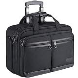 KROSER Rolling Laptop Bag Premium Rolling Briefcase Fits Up to 17.3 Inch Laptop Water-Repellent Overnight Rolling Computer Bag with RFID Pockets for Travel/Business/Men/Women-Black