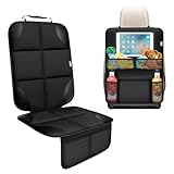 Car Seat Protector Under Baby Car Seat+ Seat Back Protector Organizer Kick Mat, 600d Fabric Waterproof Backing Carseat Protector with Storage Pockets, Non-Slip (No Imprints) (1 Pack)