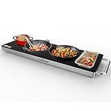 Portable Electric Food Hot Plate - Stainless Steel Warming Tray & Dish Warmer with Black Glass Top - Keep Food Warm for Buffets, Restaurants, Parties & Home Dinners - 22' x 6' - Heats up to 203°F