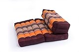 GABUR Foldable Meditation Cushion, 100% Kapok, Thai Design Orange & Brown, 25.5'x19.5'