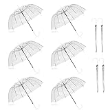 WASING 10 Pack 46 Inch Clear Bubble Umbrellas Wedding Style Large Canopy Transparent Stick Umbrellas Auto Open Windproof with White European J Hook Handle Outdoor Umbrella for Adult