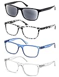 OLOMEE Reading Glasses 1.5 Oversize Large Square Men Sunglasses Readers 4 Pack,Comfy Lightweight Cool Eyeglasses for Reading Flexible Spring Hinge