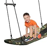 Costzon Saucer Tree Swing, Hanging Platform Surfing Tree Swing w/Soft Padded Edge, Adjustable Height, Surfing Swing w/Handles, Swing for Kids Adult Indoors Outdoors (Camo Green)