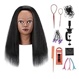 Armmu Mannequin Head with 100% Real Hair, 16' Hairdresser Cosmetology Mannequin Manikin Training Practice Doll Head for Hairstyling and Free Clamp Holder- Black