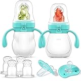 NCVI Baby Fruit Feeder | Fresh Food Feeder Pacifier | Silicone Teething Toy, Teething Relief, Appetite Stimulation for Baby Feeding, BPA Free, 6 Replacement Nipple, 2Pack (Bear&Rabbit)