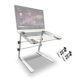 AxcessAbles LTS-02 DJ Laptop Table Stand with Adjustable Height/Width and Optional Table Clamps for DJ, Gaming, Streaming, Standing Ergonomic Laptops Elevator for Desk, Metal Holder White