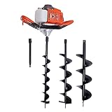 HENHAIY 72CC/52CC Post Hole Digger, 2 Stroke Gas Powered Post Hole Digger, Earth Auger Ground with 4' 6' and 8' Drill Head Hole, Drill Tool for Fence Posts Planting Tree (Black & Orange)