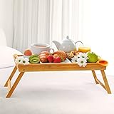 Mxbamhyc Bed Tray, Bamboo Laptop Bed Table with Foldable Legs and Handles, Bed Table for Serving Breakfast, Natural