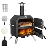 12’’ Outdoor Pizza Oven Wood Fired Pizza Oven Portable Patio Ovens Included Pizza Stone, Pizza Peel, Fold-up Legs, Cover Cooking Rack for Camping Backyard BBQ