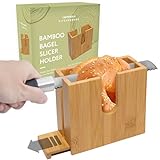 Bamboo Bagel Slicer Holder for Safe & Even Slices - Removable Bottom for Cleaning - Bagel Slicer for Small and Large Bagels with Anti-Slip Base - Bagel Holder Bread Slicer - Unique Gifts for Christmas