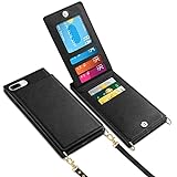 Vofolen for iPhone 7 Plus Case Wallet Card Holder Leather PU Flip Cover Folio Lanyard Crossbody Strap Women Girl Magnetic Clasp Square Heavy Duty Protective for iPhone 6 Plus/7 Plus/8 Plus Black