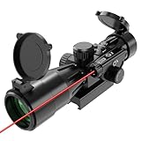 UUQ 2.5-10x40IR Rifle Scope with Red Illuminated Mil-dot with Red Laser Combo- Green Lens, Upgraded Buttons,Tactical Scope for Gun Air Hunting Rifles, Waterproof, Fog-Proof，Includes Free 20mm Mount