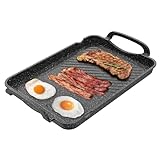 Bazova Nonstick Stove Top Griddle/Grill,16.5'x12.0' Double Burner Granite Griddle Pan,Cast Alumunim Induction Breakfast Maker,Flat Top Grilling Plate for Gas Grill,Camping/BBQ, Oven & Dishwasher Safe