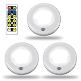 WRalwaysLX Remote Control LED Cabinet Push Light Cool/Warm Adjustable Night Light, Operates On 3x1.5V AA Batteries (Not Included) for Kitchen Under Cabinet Lighting,Closets, Cabinets, Counters (3Pack)