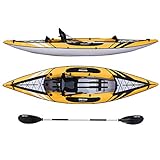 Driftsun Almanor 110 Inflatable Kayak - Yellow Single-Person Recreational Touring Kayak Package Includes EVA Padded Seat with High Back Support, Paddle, Pump and Travel Bag