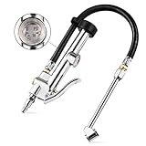 CZC AUTO Tire Inflator Air Pressure Gauge with Rubber Hose, 10-120PSI Dual Head Heavy Duty 1/4' FNPT Tyre Inflator Gage Compatible with Air Pump Compressor for Truck RV Bus Car Motorcycle Bike