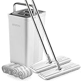 BOSHENG Mop and Bucket with Wringer Set, Flat Floor Mop and Bucket, with 2 Mops and 4 Microfiber Cleaning Cloths for Floor Cleaning, Wet and Dry Use for Household Cleaning