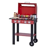 Teamson Kids Little Helper Backyard BBQ Grill Play Set with Interactive Features and 26 Play Cooking Accessories, Red/Black
